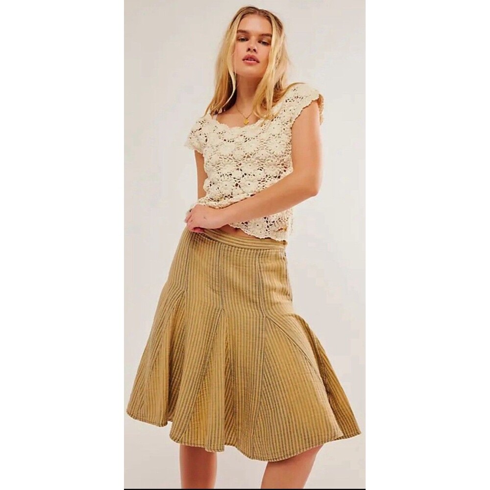 Free People Candace Midi Skirt Iced Coffee Overdye XS
